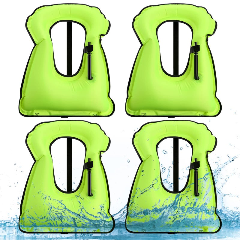Jerify 4 Pcs Inflatable Snorkel Vest Adults, Portable Swim Vest Jackets, Adjustable Kayaking Jackets Safety Vests for Snorkeling Swimming Diving Surfing (Fluorescent Green) - Image 1