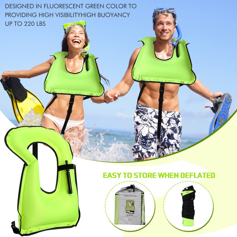 Jerify 4 Pcs Inflatable Snorkel Vest Adults, Portable Swim Vest Jackets, Adjustable Kayaking Jackets Safety Vests for Snorkeling Swimming Diving Surfing (Fluorescent Green) - Image 5