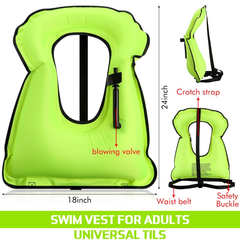 Jerify 4 Pcs Inflatable Snorkel Vest Adults, Portable Swim Vest Jackets, Adjustable Kayaking Jackets Safety Vests for Snorkeling Swimming Diving Surfing (Fluorescent Green) - Image 2