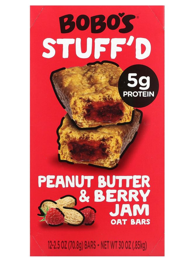 Stuff'd Oat Bars Peanut Butter & Berry Jam 12 Bars 2.5 oz (70.8 g) Each