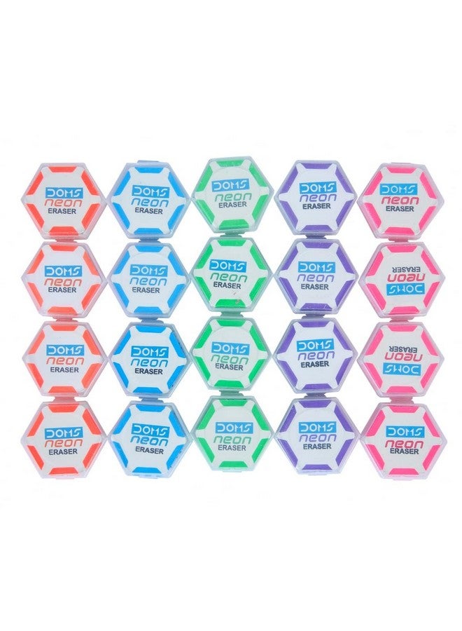 Doms Neon Eraser Box Pack | Hexagonal Eye Catching Design | Neat & Dust Free Erasing | Playful Body Colors | Plastic Case For Each Eraser | Pack of 30 Erasers - Image 4