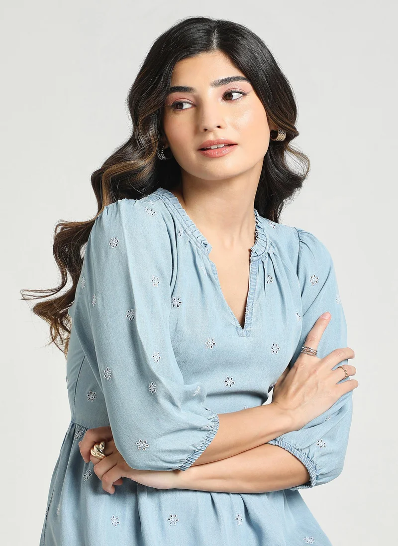 Couturelabs Blue Tencel Fit Flare Short Dress