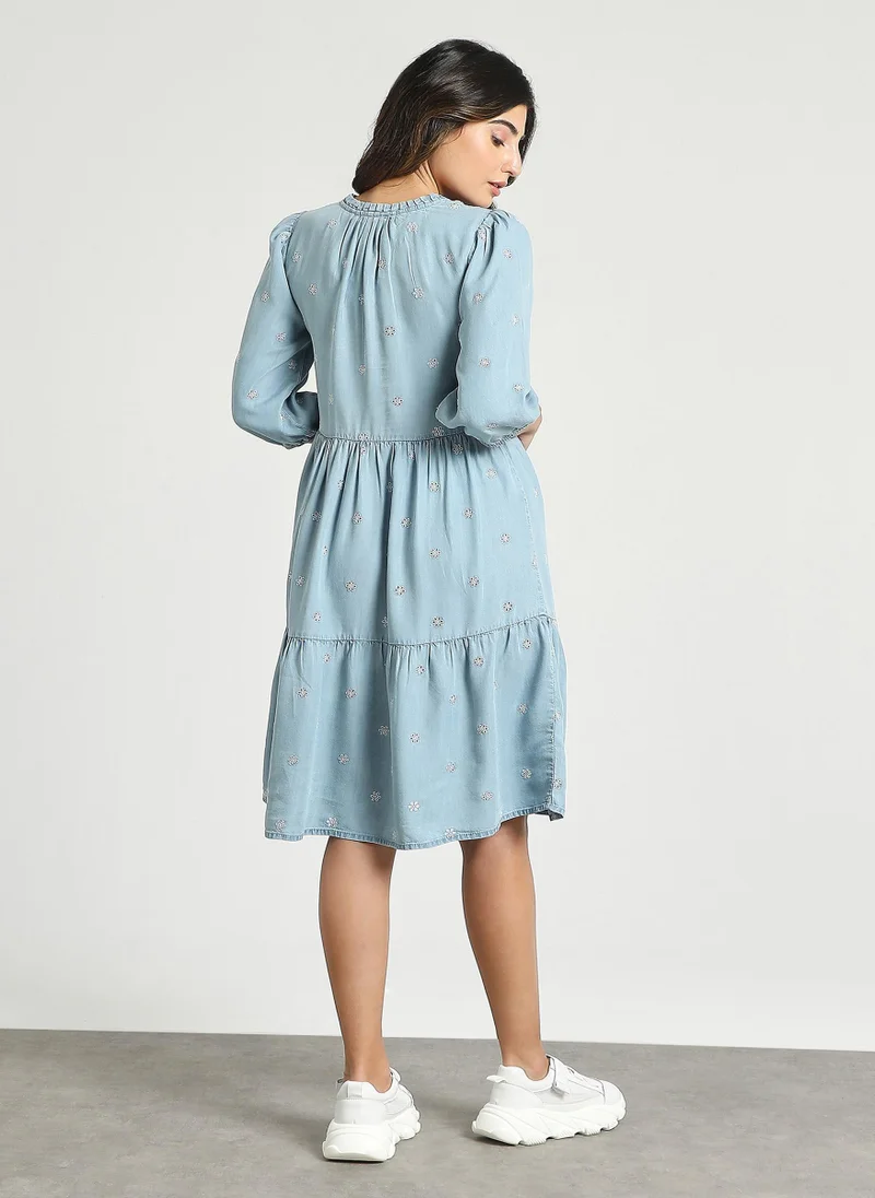 Couturelabs Blue Tencel Fit Flare Short Dress