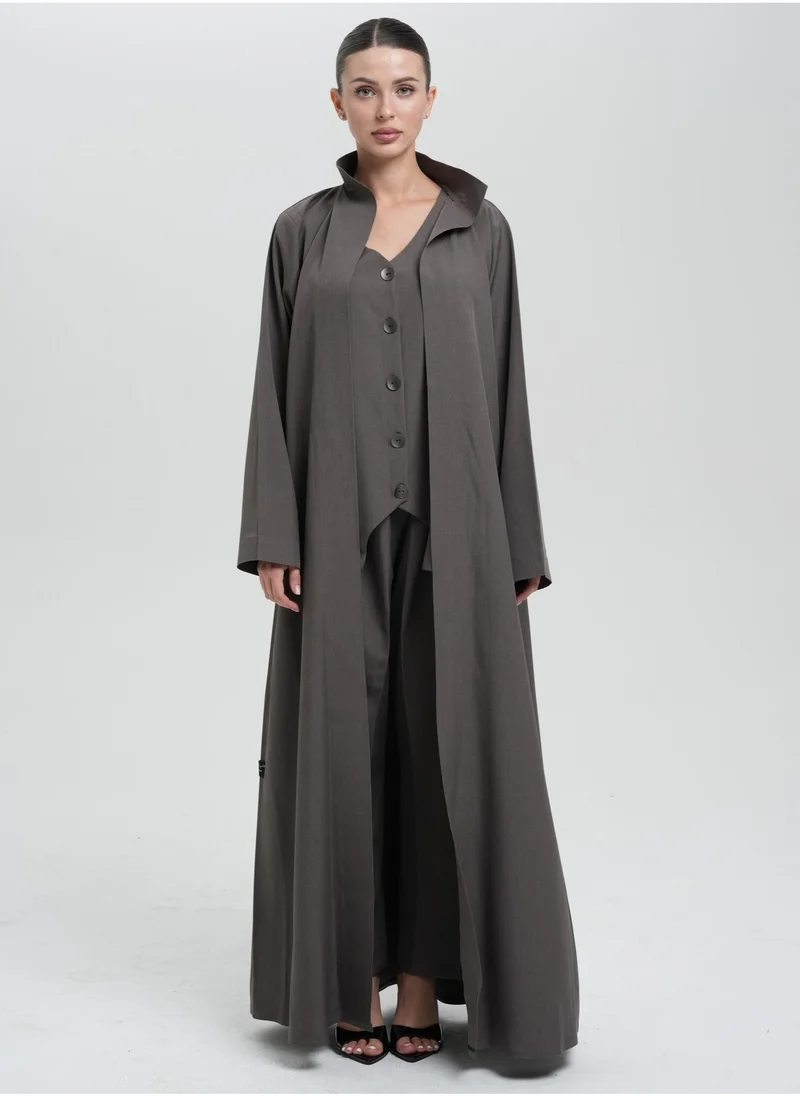 Meem by Mariyah Front open abaya with vest and pants