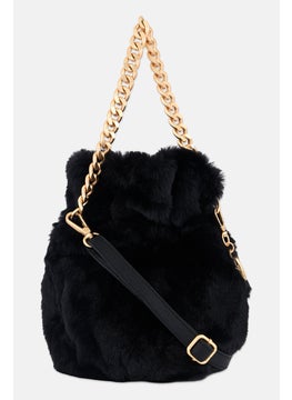 Women Fax Fur Cross Body Bag 24 H x 26 L x 8,5 W cm, Black