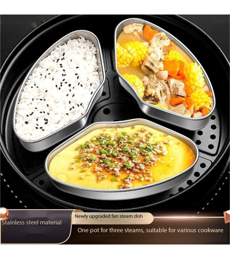 وعاء بخار من الفولاذ المقاوم للصدأ مكون من 3 قطع، مناسب لطهي الأرز والبيض والخضروات - Image 2