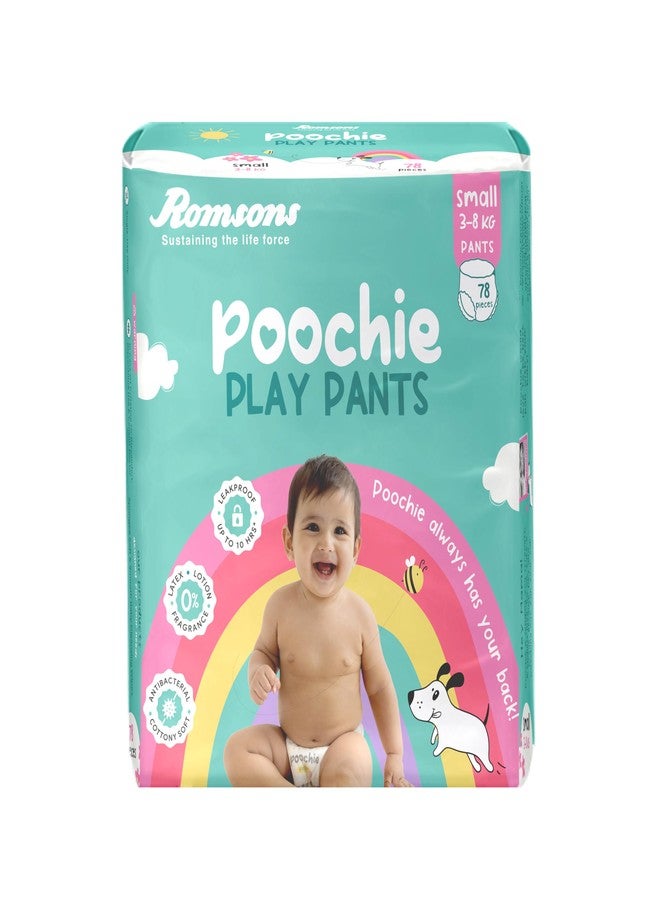 Romsons Poochie Play Pants Baby Diapers - S (78 Pieces) | Suitable for 3-8 KG | 360° Comfort Fit and Leakproof Upto 10 Hrs. - Image 1