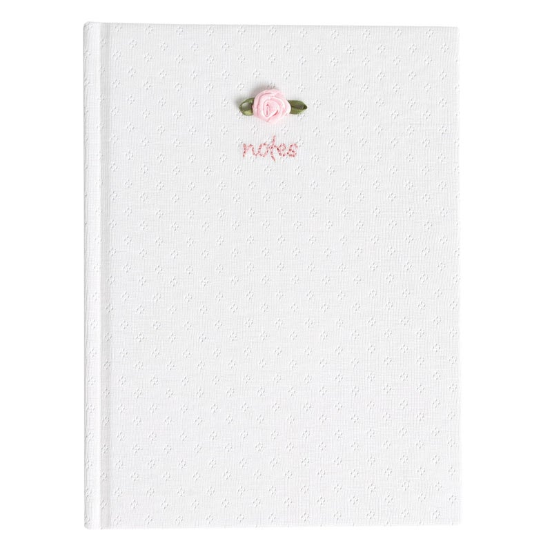 Pearhead Fabric Hardcover Journal Notebook 6x8 â€“ Pointelle Embroidered College-Ruled Writing Journal with 200 Lined Pages, Pink - Image 1