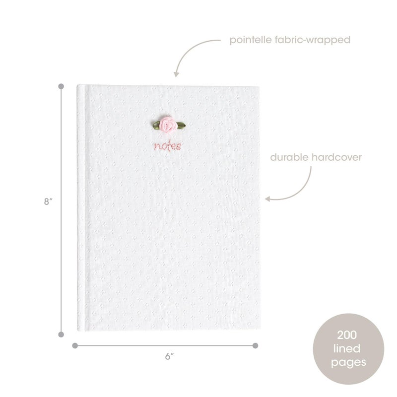 Pearhead Fabric Hardcover Journal Notebook 6x8 â€“ Pointelle Embroidered College-Ruled Writing Journal with 200 Lined Pages, Pink - Image 2