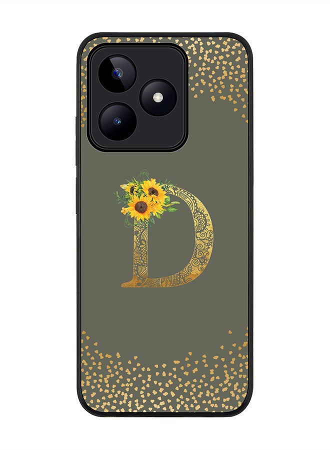 Stylizedd Rugged Black edge case for Realme C51 / Realme Note 50 4G,Custom Monogram Initial Letter Floral Pattern Alphabet - D (Olive Green) - Image 1