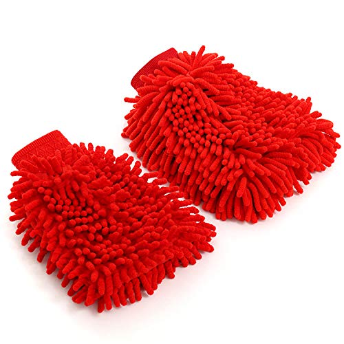 KitchenFest KitchenFest Microfiber DoubleSided LintFree Chenille Multipurpose Dusting Gloves Duster Car Wash Washing and Cleaning Mitt Large Multicolor Pack of 2