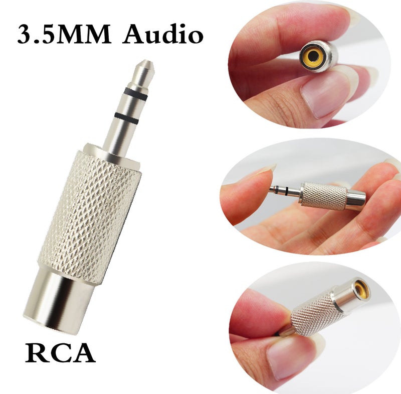 zdyCGTime RCA to 3.5MM Audio Adapter Metal 3.5mm (1/8 Inch) Stereo Plug Male to RCA Female Jack Adaptor Connector(Silver)(2 Packs, 3-Pole) - Image 5