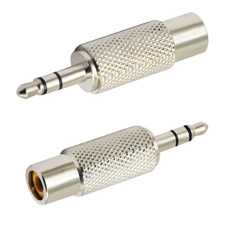 zdyCGTime RCA to 3.5MM Audio Adapter Metal 3.5mm (1/8 Inch) Stereo Plug Male to RCA Female Jack Adaptor Connector(Silver)(2 Packs, 3-Pole) - Image 1