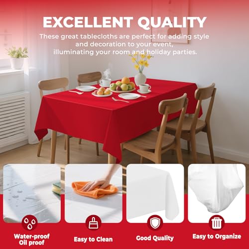 JHDZDHY 6 Pack Premium Disposable Plastic Tablecloth 54" x 108" Party Table Cloths Disposable for 6 to 8 Foot Tables Indoor or Outdoor Parties Birthdays Weddings Christmas Anniversary Buffet Table (Red) - Image 4