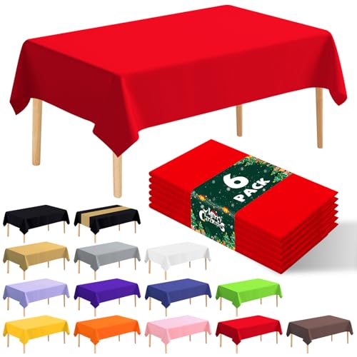 JHDZDHY 6 Pack Premium Disposable Plastic Tablecloth 54" x 108" Party Table Cloths Disposable for 6 to 8 Foot Tables Indoor or Outdoor Parties Birthdays Weddings Christmas Anniversary Buffet Table (Red) - Image 1