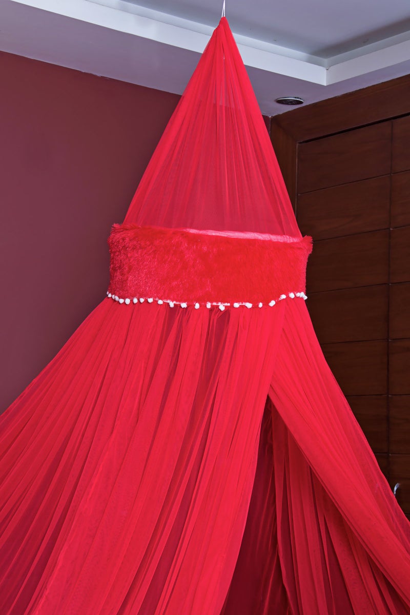 Creative Textiles Ceiling Hanging Mosquito Net I Machardani for Double Bed King Size I Polyster Canopy Circular Curtain for Bedroom I Keeps Away Insects and Flies - Red - Image 3