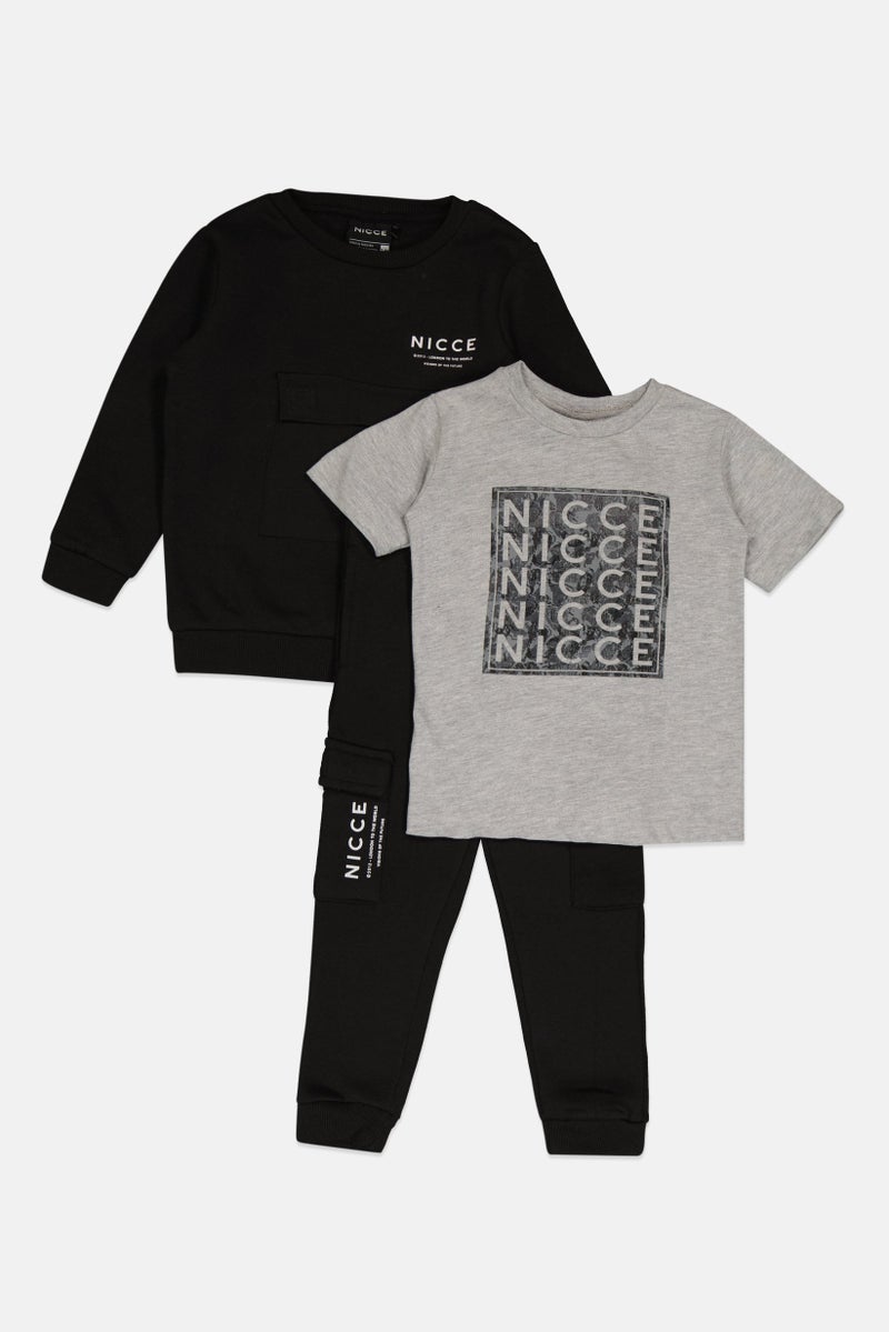 Nicce Toddlers Boy 3 Pcs Brand Logo T-Shirt, Sweatshirt And Sweatpants Set, Multicolor - Image 4
