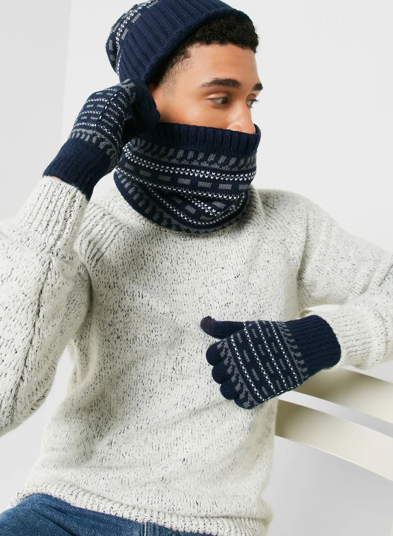 Seventy Five Casual  Knitted Winter Beanie , Glove & Snood Set