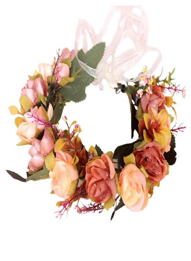 LLinfflr Boho Flower Crown Flower Garland Headband Hair Wreath Floral Halo Headpiece Wedding Party Photos Orange - Image 1
