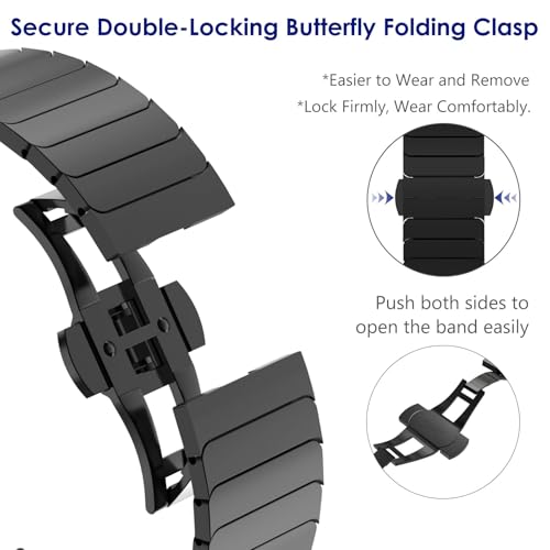 WINGLE Compatible for Apple Watch Band Series 11 10 42mmm 41mm 40mm 38mm SE 3/2/1 Series 9 8 7 6 5 4 3 2 1 Men Women, Stainless Steel Classy Casual Business Metal iWatch Bands Link Bracelet, Black - Image 3