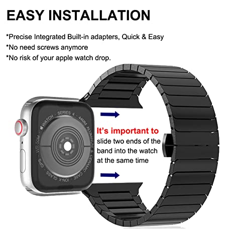 WINGLE Compatible for Apple Watch Band Series 11 10 42mmm 41mm 40mm 38mm SE 3/2/1 Series 9 8 7 6 5 4 3 2 1 Men Women, Stainless Steel Classy Casual Business Metal iWatch Bands Link Bracelet, Black - Image 5