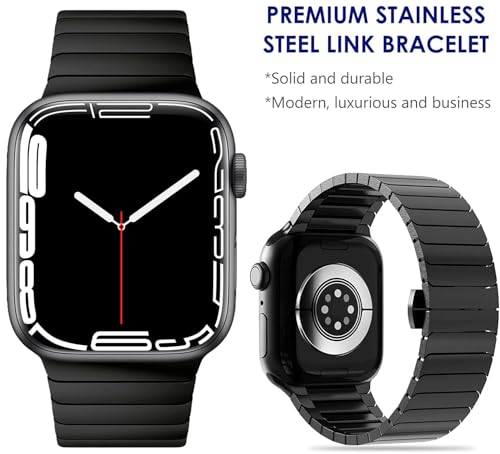WINGLE Compatible for Apple Watch Band Series 11 10 42mmm 41mm 40mm 38mm SE 3/2/1 Series 9 8 7 6 5 4 3 2 1 Men Women, Stainless Steel Classy Casual Business Metal iWatch Bands Link Bracelet, Black - Image 2
