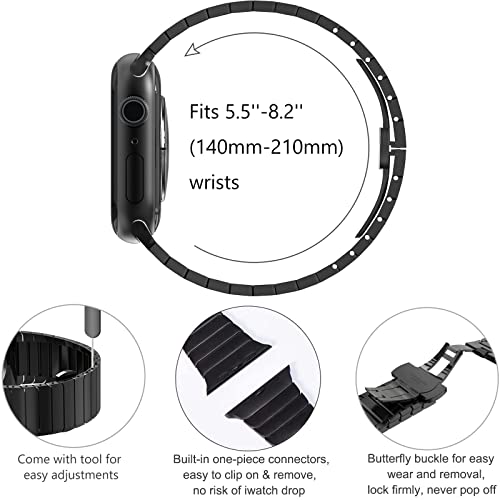 WINGLE Compatible for Apple Watch Band Series 11 10 42mmm 41mm 40mm 38mm SE 3/2/1 Series 9 8 7 6 5 4 3 2 1 Men Women, Stainless Steel Classy Casual Business Metal iWatch Bands Link Bracelet, Black - Image 4
