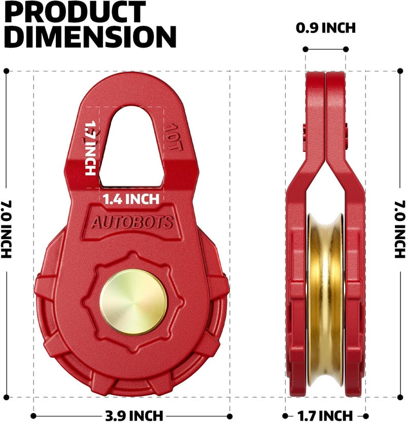AUTOBOTS Heavy Duty Block for Winch Recovery - 22046LBS Work Load Limit, Forged Steel Pulley for Truck, UTV, ATV - Red - Image 3