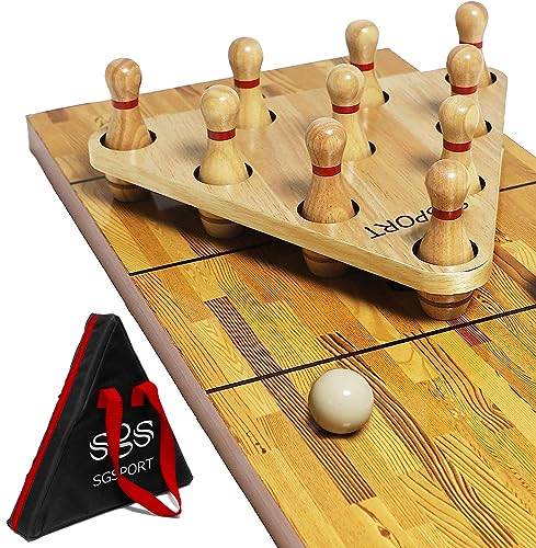 YDDS Shuffleboard Bowling Pin Set with 10 Pcs Premium Hardwood Bowling Pins Durabel Triangular Pinsetter Resin Bowling Ball and Carrying Bag, Fun for Shuffleboard Games - Image 1