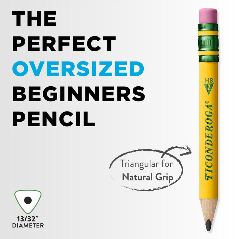Ticonderoga My First Short Triangular Wood-Cased Pencils, #2 HB Soft, With Erasers, Yellow, 12 Count - Image 4