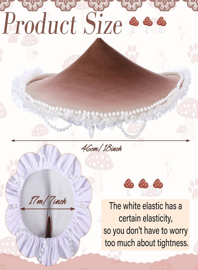 Croloose Mushroom Hat Renaissance Medieval Costume Cosplay Halloween Victorian Fairy Accessories with Bead Lace Brim Cap(Brown) - Image 2