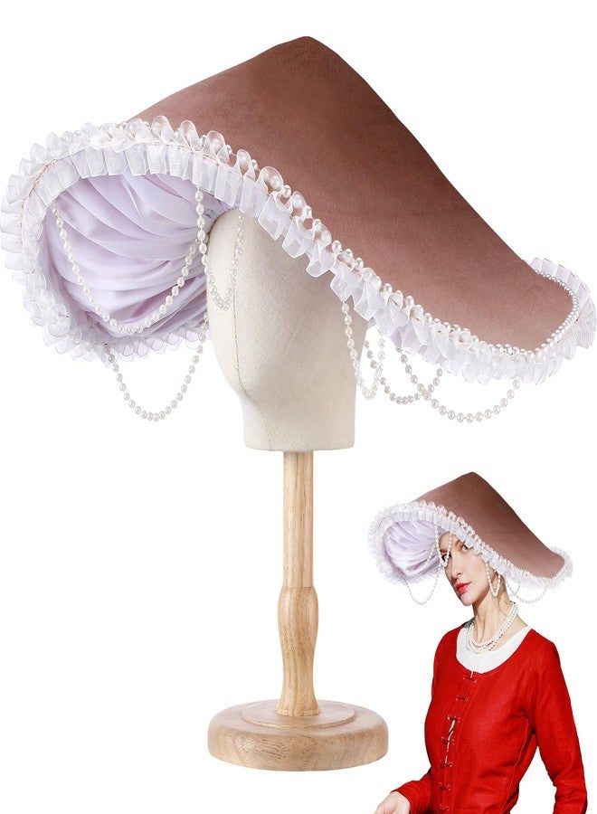 Croloose Mushroom Hat Renaissance Medieval Costume Cosplay Halloween Victorian Fairy Accessories with Bead Lace Brim Cap(Brown) - Image 1