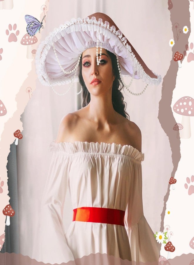 Croloose Mushroom Hat Renaissance Medieval Costume Cosplay Halloween Victorian Fairy Accessories with Bead Lace Brim Cap(Brown) - Image 4