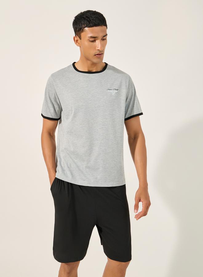 Styli Styli Slogan Print Round Neck T-Shirt and Shorts Pyjama Set  - Image 2