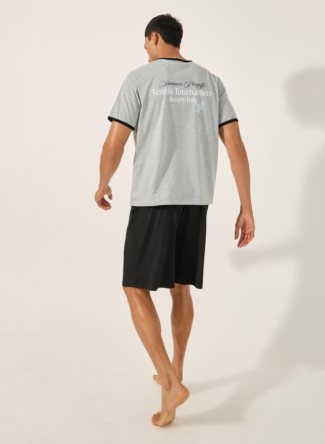 Styli Styli Slogan Print Round Neck T-Shirt and Shorts Pyjama Set  - Image 4