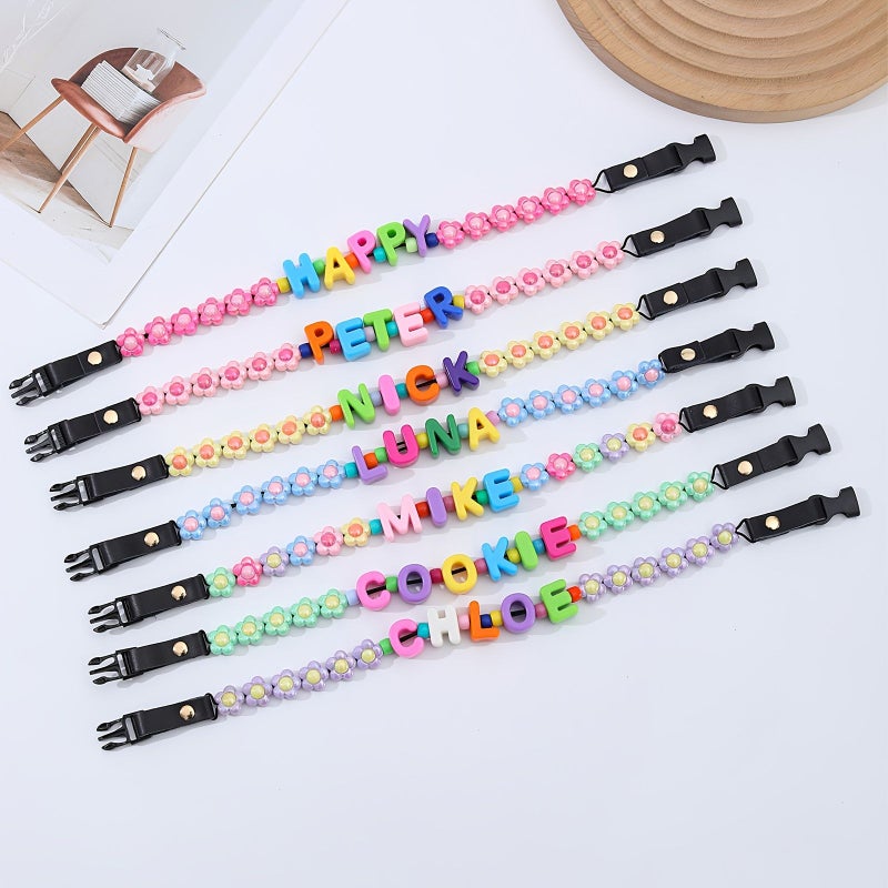 Deep Sky Blue Floral Acrylic Handmade DIY Pet Collar Adjustable SML XL - Image 4