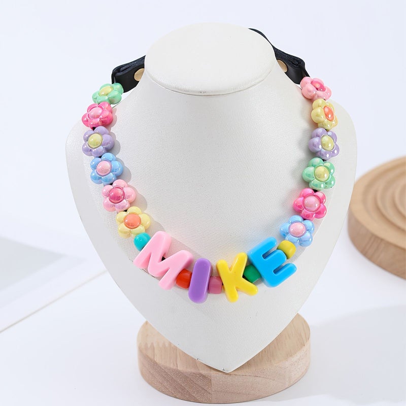 Deep Sky Blue Floral Acrylic Handmade DIY Pet Collar Adjustable SML XL - Image 5