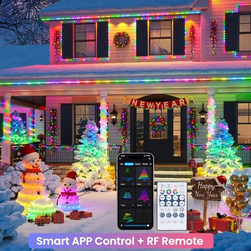 Jnaurb RGB Color Changing Rope Lights Outdoor, 33ft 100LED Smart String Lights with Remote & APP Control, Waterproof Music Sync Rope Lighting - DIY Flexible Tube LED Lights for Bedroom Garden Wedding - Image 2