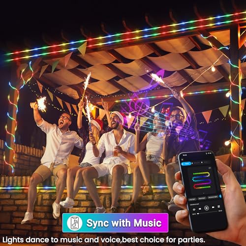 Jnaurb RGB Color Changing Rope Lights Outdoor, 33ft 100LED Smart String Lights with Remote & APP Control, Waterproof Music Sync Rope Lighting - DIY Flexible Tube LED Lights for Bedroom Garden Wedding - Image 3