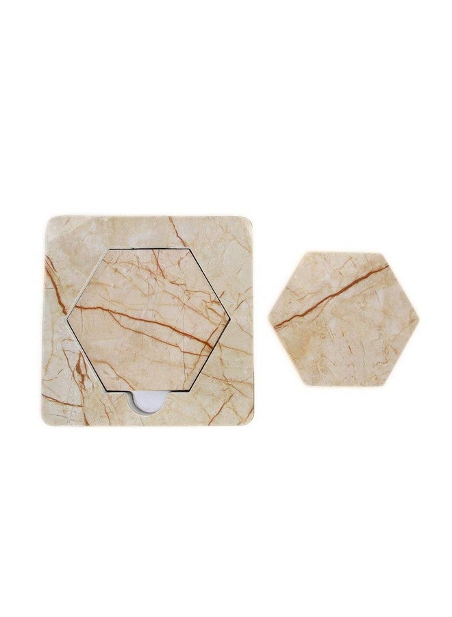 EZ Life Designer High Class Italian Marble Tile 6 Coaster Set with Holder - Hexagon - Placemat for Hot & Cold Drinks - Bowl & Tea Cup Dining, Cocktail Table Décor - Dining Table Accessory Coasters - Image 3