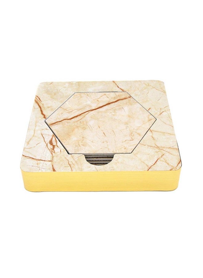 EZ Life Designer High Class Italian Marble Tile 6 Coaster Set with Holder - Hexagon - Placemat for Hot & Cold Drinks - Bowl & Tea Cup Dining, Cocktail Table Décor - Dining Table Accessory Coasters - Image 1