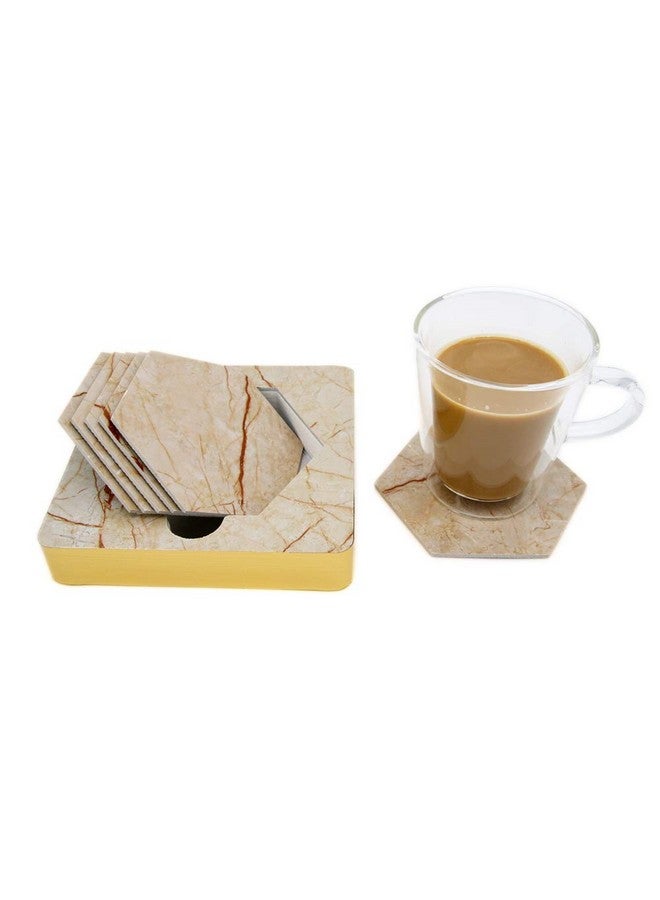 EZ Life Designer High Class Italian Marble Tile 6 Coaster Set with Holder - Hexagon - Placemat for Hot & Cold Drinks - Bowl & Tea Cup Dining, Cocktail Table Décor - Dining Table Accessory Coasters - Image 2