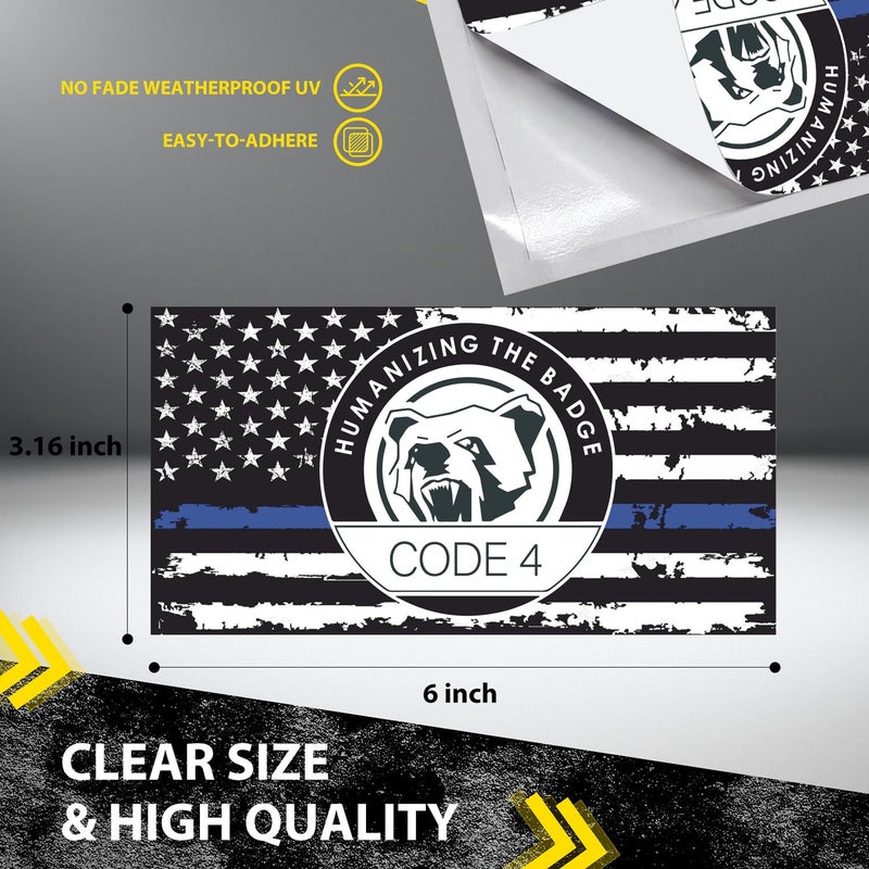 Lnyelxa 4PCS Thin Blue line Sticker Code 4, American Flag Thin Blue Line Car Decal, Police Support Stickers, for Cars Trucks Window Laptop Waterproof Decals - Image 2