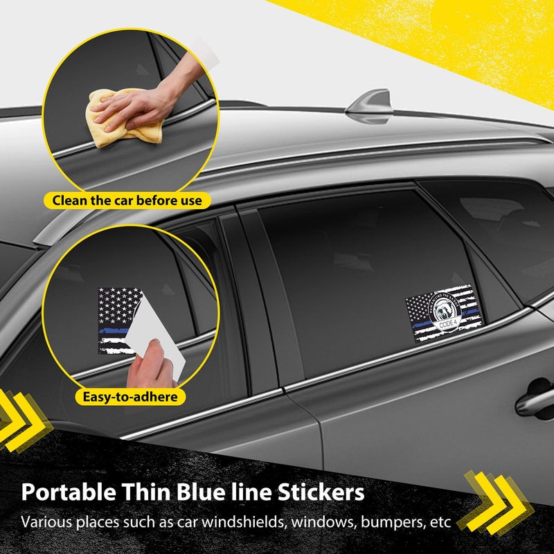 Lnyelxa 4PCS Thin Blue line Sticker Code 4, American Flag Thin Blue Line Car Decal, Police Support Stickers, for Cars Trucks Window Laptop Waterproof Decals - Image 3