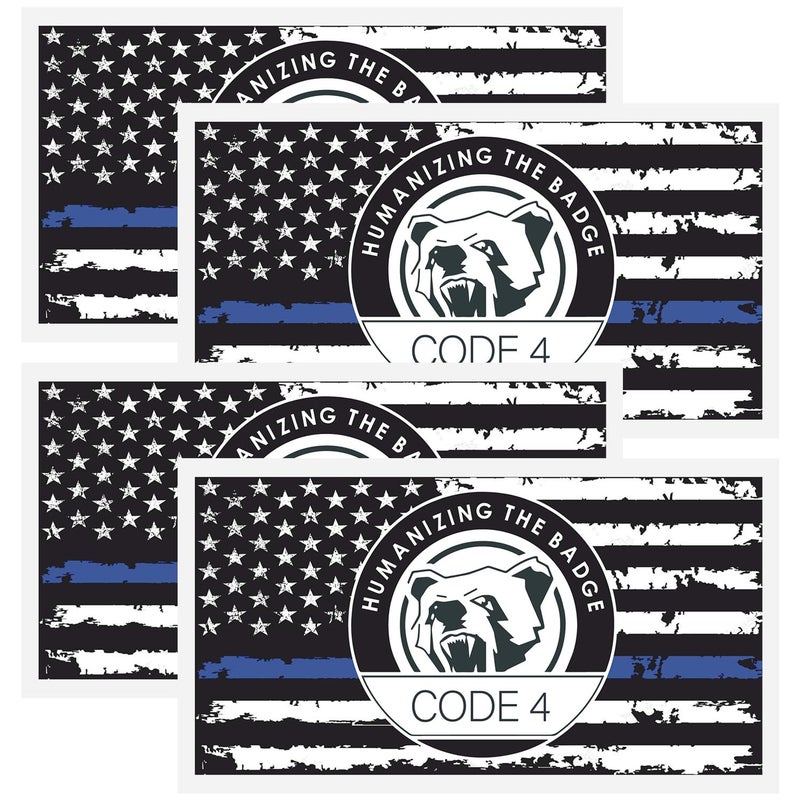 Lnyelxa 4PCS Thin Blue line Sticker Code 4, American Flag Thin Blue Line Car Decal, Police Support Stickers, for Cars Trucks Window Laptop Waterproof Decals - Image 1
