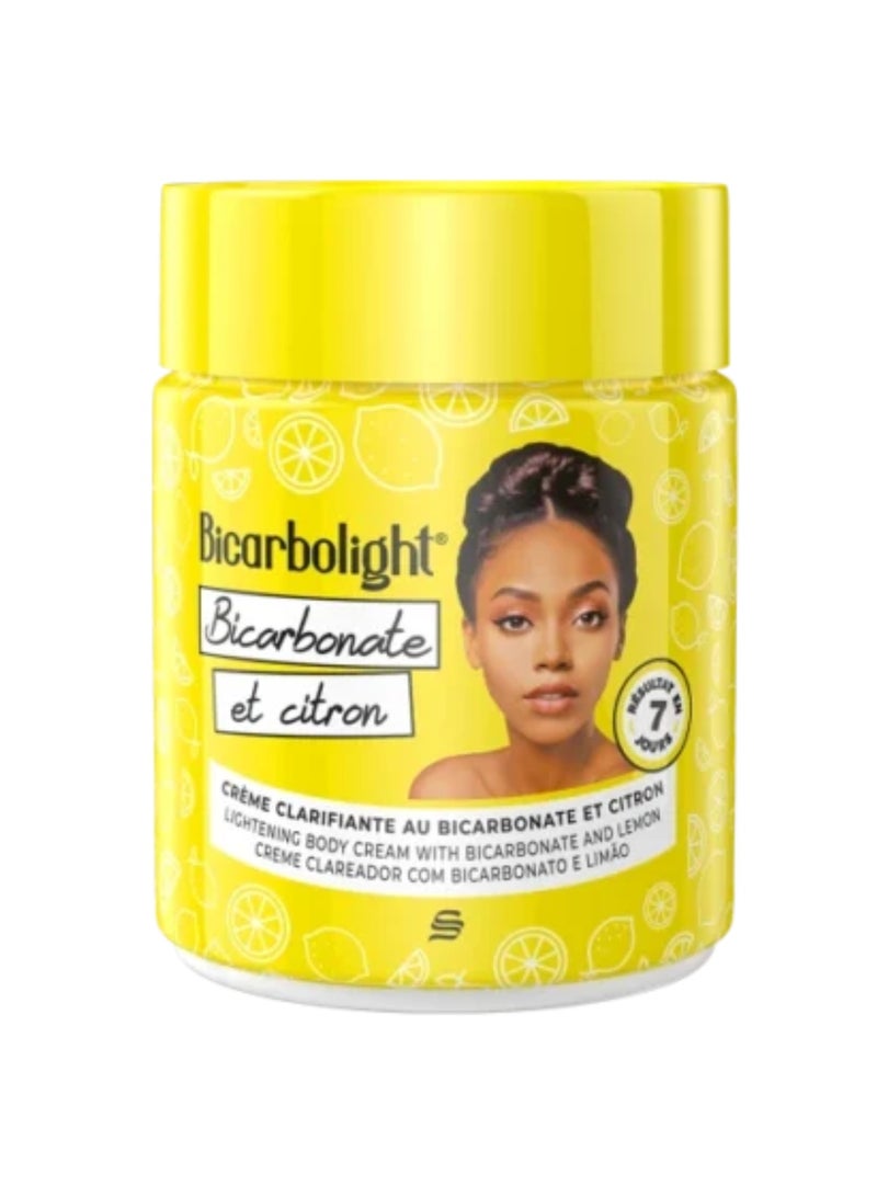 Lightening body cream with Bicarbonate and lemon Clarifies the skin harmoniously Moisturizes, softens, and smoothes