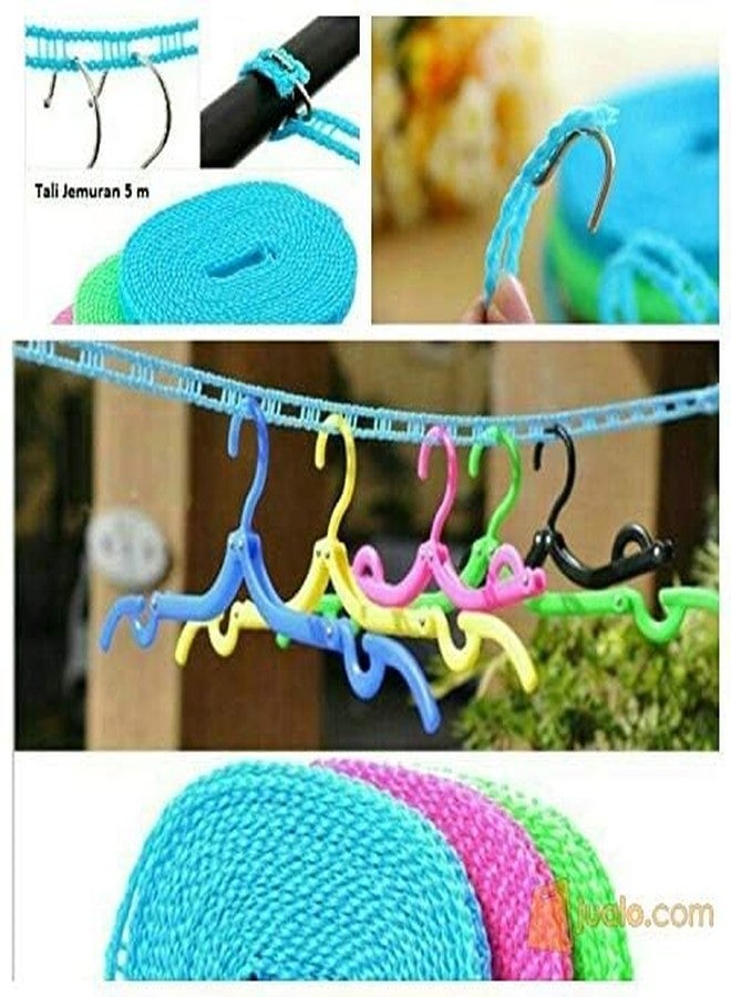 Madric 2pc 5m Windproof Anti-Slip Clothes Washing Line | Drying Nylon Rope with Hooks - Image 4
