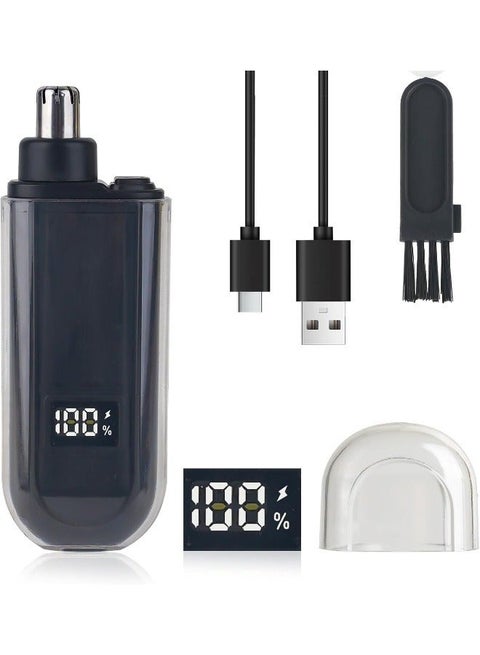 ماكينة تشذيب شعر الأنف - شحن عبر USB مع مؤشر البطارية، خفيفة وصغيرة، بشفرات ستانلس ستيل وفرشاة تنظيف