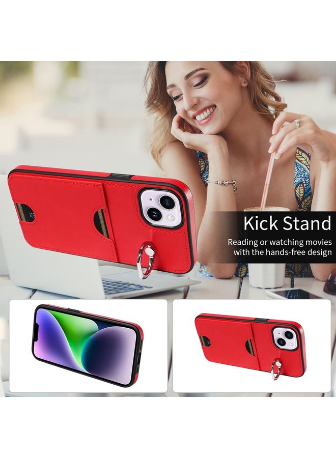 اس-توب جراب هاتف iPhone 15 Plus من جلد العجل مع حامل حلقي وفتحة للبطاقات - Image 4