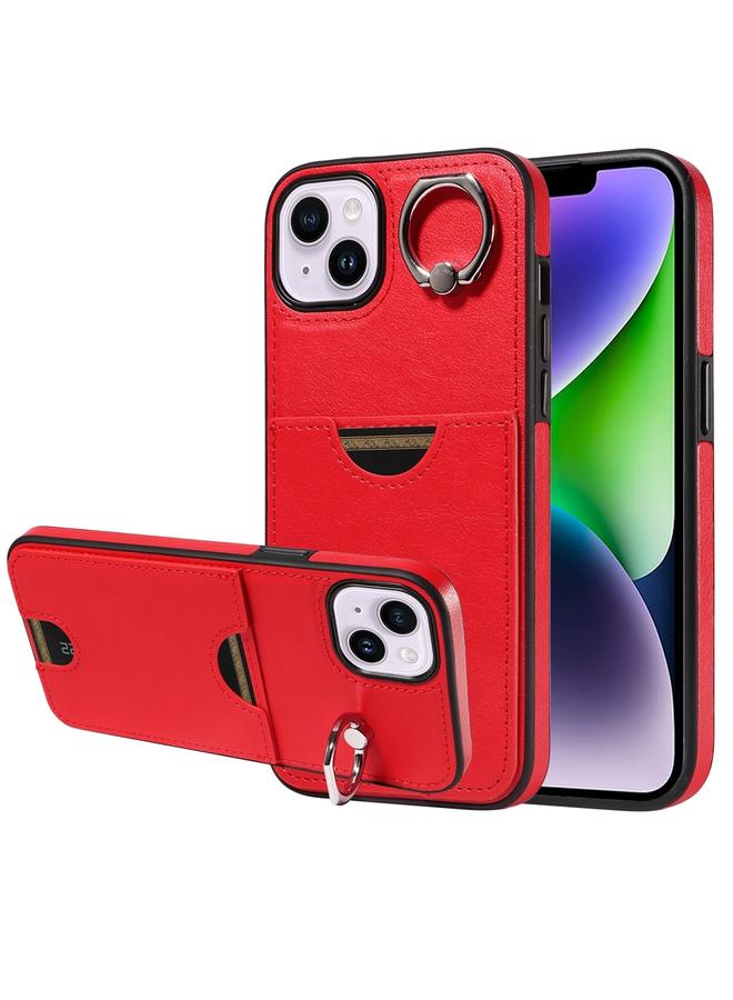 اس-توب جراب هاتف iPhone 15 Plus من جلد العجل مع حامل حلقي وفتحة للبطاقات - Image 1